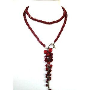 Red Beaded Crystal Necklace 28 inch & 6 inch Tassel Drop